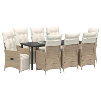 Garten Essgruppe 9 stk. Beige Poly-Rattan