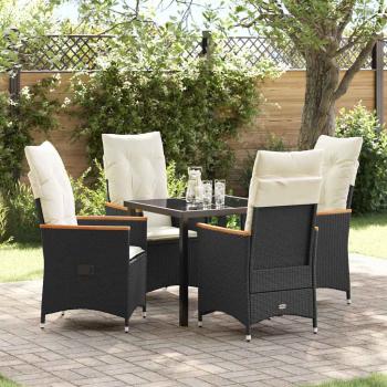 ARDEBO.de - 5-teiliges Garten-Dining-Set mit Kissen Schwarz Poly-Rattan
