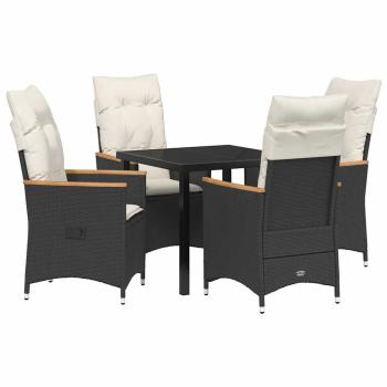 5-teiliges Garten-Dining-Set mit Kissen Schwarz Poly-Rattan