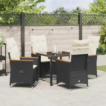 5-teiliges Garten-Dining-Set mit Kissen Schwarz Poly-Rattan