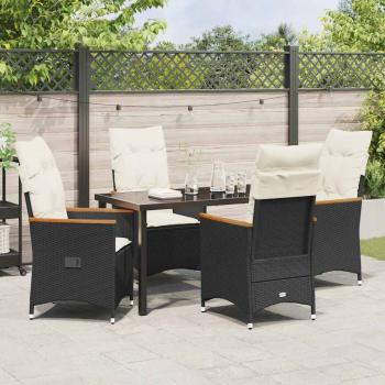 5-teiliges Garten-Dining-Set mit Kissen Schwarz Poly-Rattan