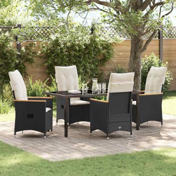 ARDEBO.de - 5-teiliges Garten-Dining-Set mit Kissen Schwarz Poly Rattan