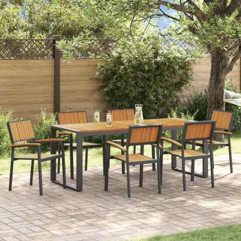 ARDEBO.de - 7-teiliges Garten Essset aus massivem Akazienholz und Metall