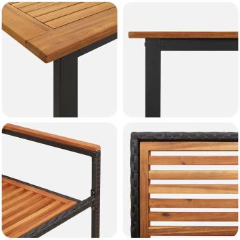 7-teiliges Garten Esszimmer Set Schwarz Poly-Rattan Akazie, Stapelbare Gartenstühle mit Kissen 2 Stk Schwarz Poly-Rattan