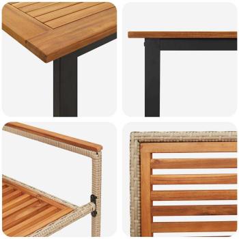 7-Personen Garten Essgruppe Beige Poly Rattan Akazie, Stapelbare Gartenstühle mit Kissen - Set von 2 in Beige Poly Rattan