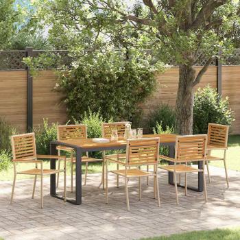 ARDEBO.de - 7-teiliges Garten Essset Beige Poly-Rattan Akazie, Stapelbare Gartenstühle mit Kissen - Set von 2 in Beige Poly-Rattan