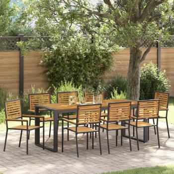 ARDEBO.de - 9-teiliges Garten Essgruppe Schwarz Poly Rattan Akazie, Stapelbare Gartenstühle mit Kissen 2 Stück Schwarz Poly Rattan