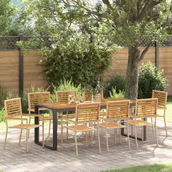 ARDEBO.de - 9 Teile Garten Esstischset Beige Poly Rattan Akazie, Stapelbare Gartenstühle mit Kissen - Set von 2 in Beige Poly Rattan