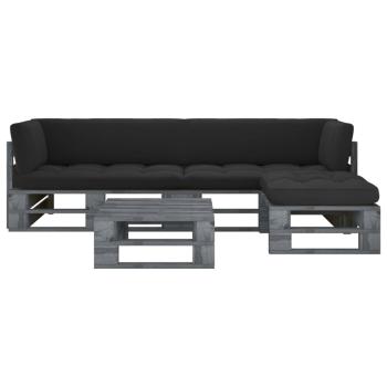 ARDEBO.de - 4-tlg. Paletten-Lounge-Set Grau Imprägniertes Kiefernholz