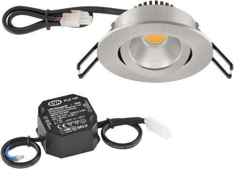 ARDEBO.de EVN PC20-Serie LED Deckeneinbau, rund, schwenkbar, IP20, 220-240V, 6W, 3000K, 620lm, inkl. Netzgerät, EDS-Optik STL (PC20N61302)