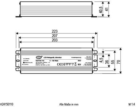 ARDEBO.de EVN Netzgerät, 24V/DC, 0,1-150W, IP67, Primär: 100-240V, dimmbar über 1-10V-Schnittstelle (K24150110)
