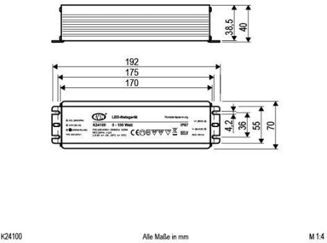 EVN Netzgerät 24V/DC, 0,1-100W, IP67, Primär: 100-240V (K24100)