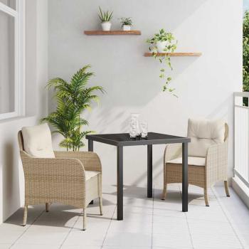 ARDEBO.de - 3-teiliges Garten-Ess-Set mit Kissen Beige Poly Rattan