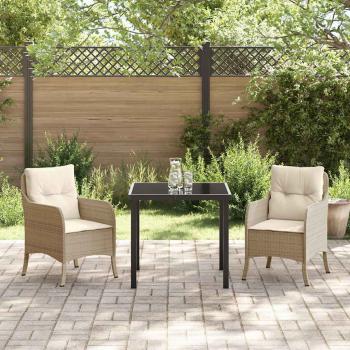 3-teiliges Garten-Ess-Set mit Kissen Beige Poly Rattan