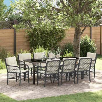 ARDEBO.de - Garten Essgruppe mit Kissen 9 pcs Schwarz Poly-Rattan