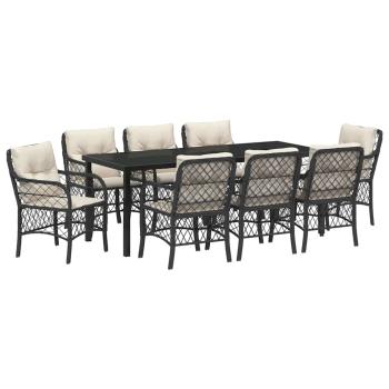 Garten Essgruppe mit Kissen 9 pcs Schwarz Poly-Rattan