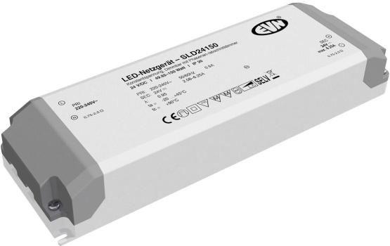 ARDEBO.de EVN SLD-Serie Netzgerät 24V/DC, 49,92-150W, IP20, Primär: 220-240V, dimmbar mit Phasenan- und Phasenabschnitt-Dimmer (SLD24150)