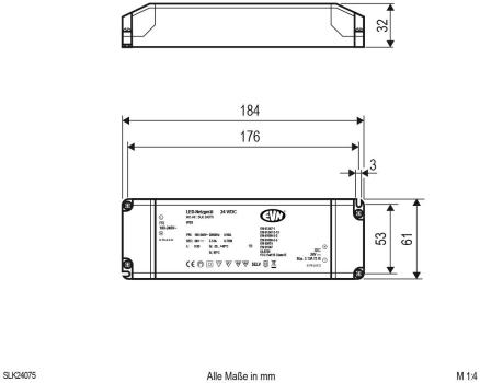 EVN SLK-Serie Netzgerät 24V/DC, 0,1-75W, IP20, Primär: 100-240V (SLK24075)