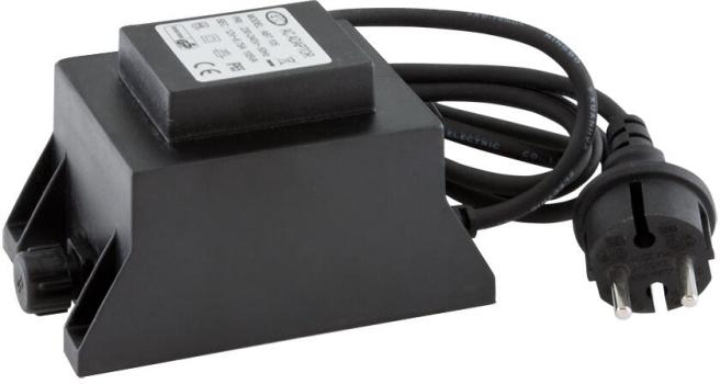 ARDEBO.de EVN Trafo 12V/AC, 53-105W, IP44, Primär: 230-240V/AC, Sekundär: Buchse für IP44-Stecksystem (ABT105)