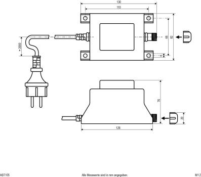 EVN Trafo 12V/AC, 53-105W, IP44, Primär: 230-240V/AC, Sekundär: Buchse für IP44-Stecksystem (ABT105)