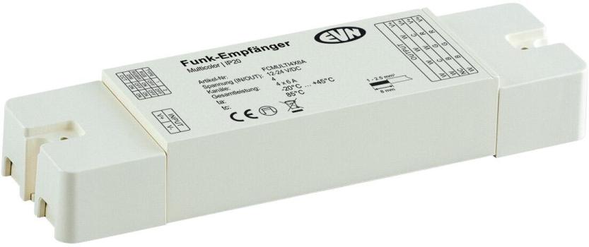 ARDEBO.de EVN LED Funk-Multicolor-Empfänger, 12-24V/DC, max. 288-576W, geeignet für 2,4GHz-Sender, weiß (FCMULTI4X6A)