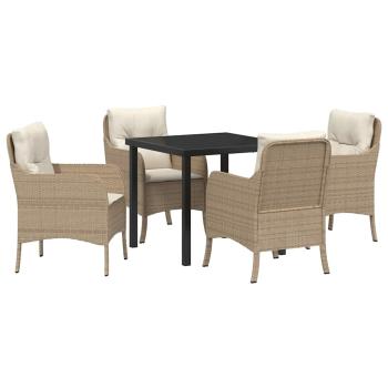 5-teiliges Garten-Ess-Set mit Kissen in Beige Poly-Rattan