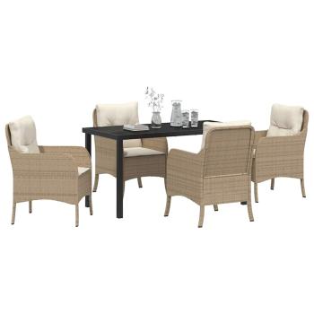 5-teiliges Gartenset mit Kissen Beige Poly-Rattan