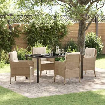 ARDEBO.de - 5-teiliges Garten-Ess-Set mit Kissen Beige Poly-Rattan