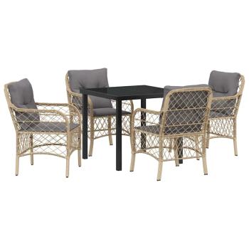 5-teiliges Garten-Ess-Set mit Kissen Beige Poly Rattan