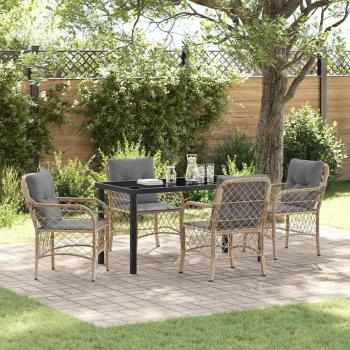 ARDEBO.de - 5-teiliges Garten-Essgruppen-Set mit Kissen Beige Poly Rattan