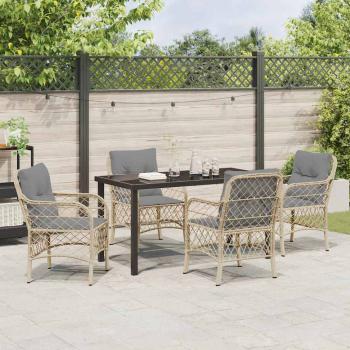 5-teiliges Garten-Essgruppen-Set mit Kissen Beige Poly Rattan