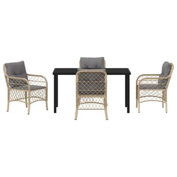 5-teiliges Garten-Essgruppen-Set mit Kissen Beige Poly Rattan