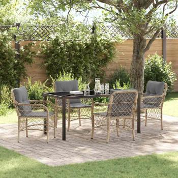 ARDEBO.de - 5-teiliges Garten-Esszimmer-Set mit Kissen Beige Poly-Rattan