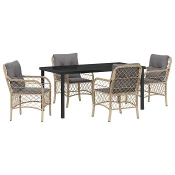 5-teiliges Garten-Esszimmer-Set mit Kissen Beige Poly-Rattan