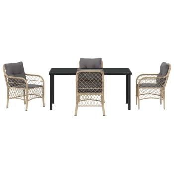 5-teiliges Garten-Esszimmer-Set mit Kissen Beige Poly-Rattan