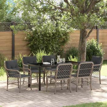 ARDEBO.de - 7-teiliges Garten-Esszimmer-Set mit Kissen Hellgrauer Poly-Rattan