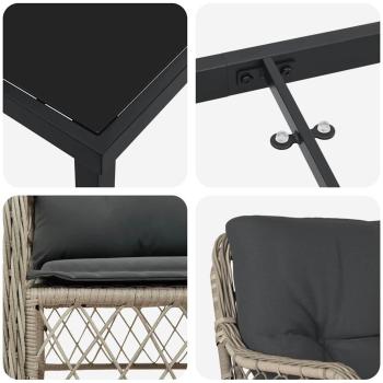7-teiliges Garten-Esszimmer-Set mit Kissen Hellgrauer Poly-Rattan