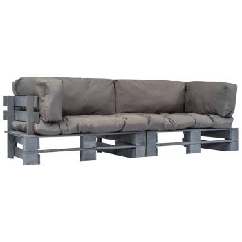 ARDEBO.de - 2-tlg. Outdoor-Sofa-Set Paletten mit Kissen in Grau Kiefernholz