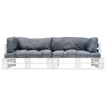 2-tlg. Garten-Palettensofa-Set Kissen in Grau Kiefernholz