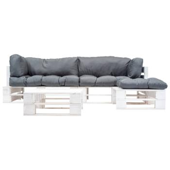 4-tlg. Paletten-Lounge-Set mit Kissen in Grau Holz