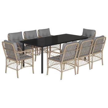 9-tlg. Garten-Essgruppe mit Kissen Beigemischung Poly Rattan