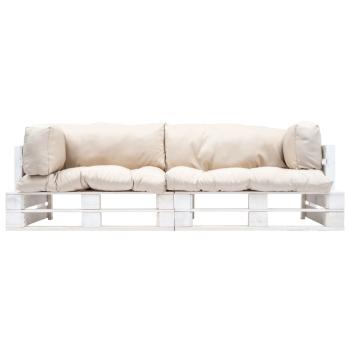 2-tlg. Garten-Palettensofa-Set Kissen in Sandfarben Kiefernholz