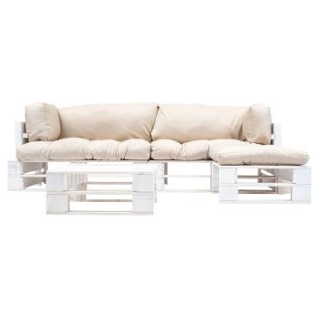 4-tlg. Paletten-Lounge-Set mit Kissen in Sandfarben Holz