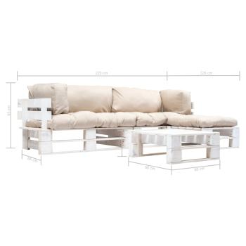4-tlg. Paletten-Lounge-Set mit Kissen in Sandfarben Holz