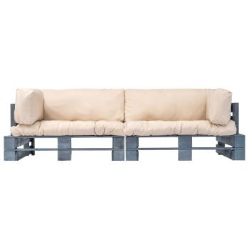 2-tlg. Outdoor-Sofa-Set Paletten Kissen Sandfarben Kiefernholz