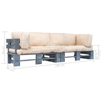 2-tlg. Outdoor-Sofa-Set Paletten Kissen Sandfarben Kiefernholz