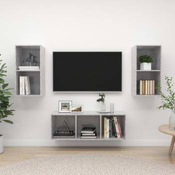 ARDEBO.de - 3-tlg. TV-Schrank-Set Betongrau Holzwerkstoff