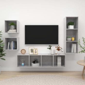 ARDEBO.de - 4-tlg. TV-Schrank-Set Betongrau Holzwerkstoff