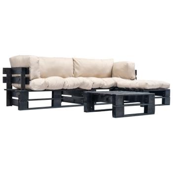 ARDEBO.de - 4-tlg. Paletten-Lounge-Set mit Kissen in Sandfarben Holz