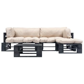 4-tlg. Paletten-Lounge-Set mit Kissen in Sandfarben Holz